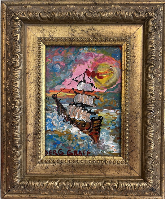 Serg Graff Original βLamaraβ Ship Painting | Gold Ornate Frame | Nautical