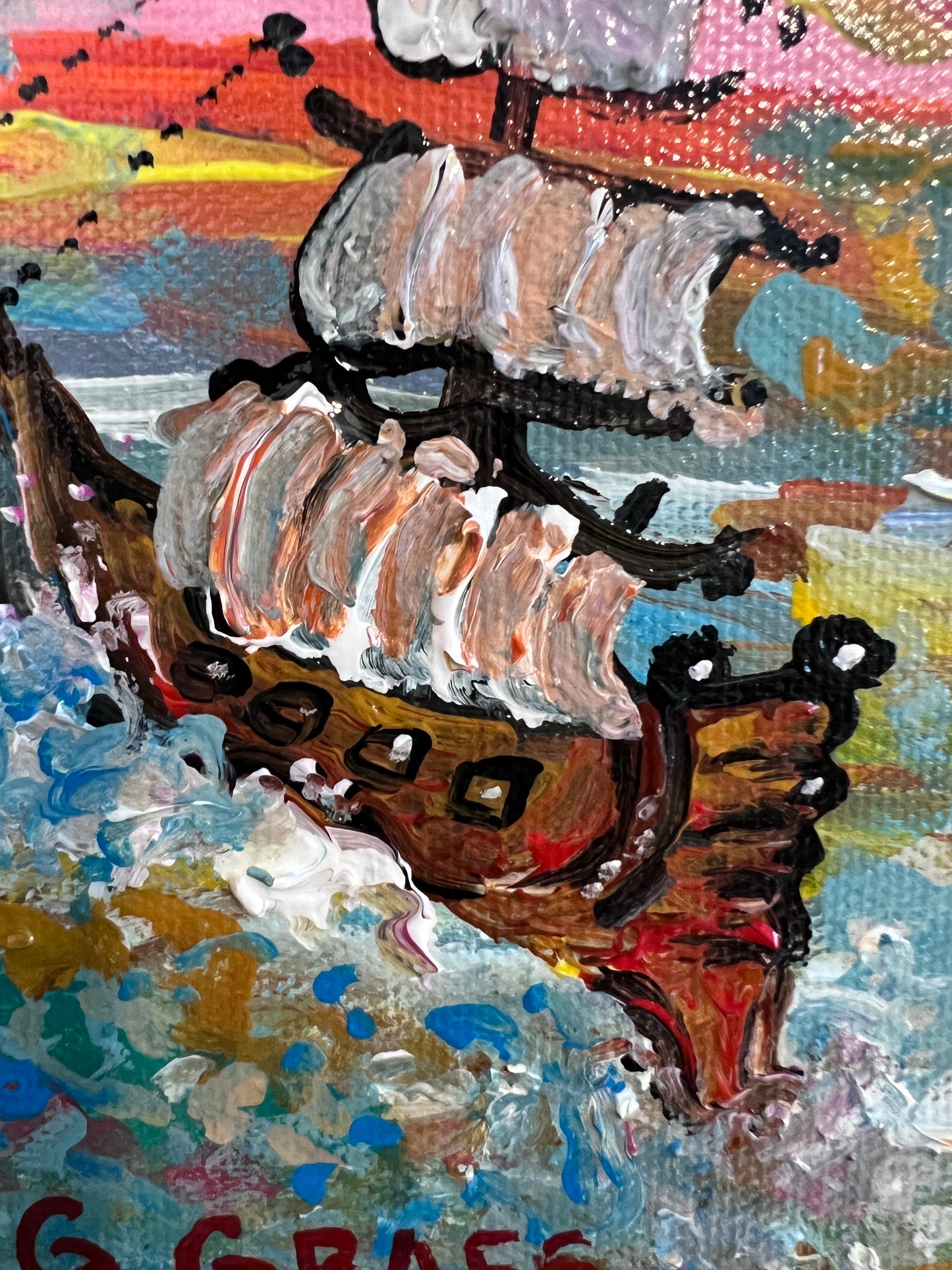 Serg Graff Original “Lamara” Ship Painting | Gold Ornate Frame | Nautical
