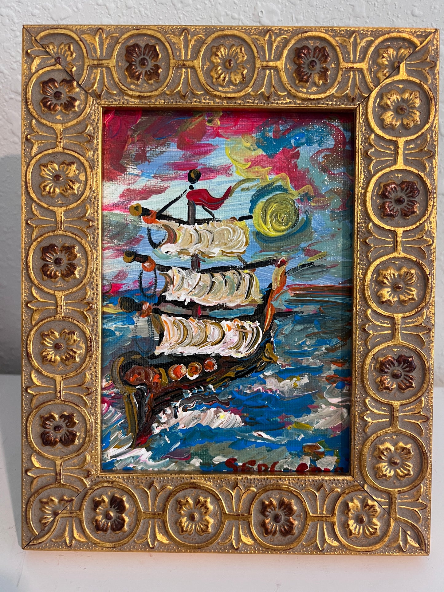 Serg Graff Original “Yeloria” Ship Painting | Gold Ornate Frame | Nautical