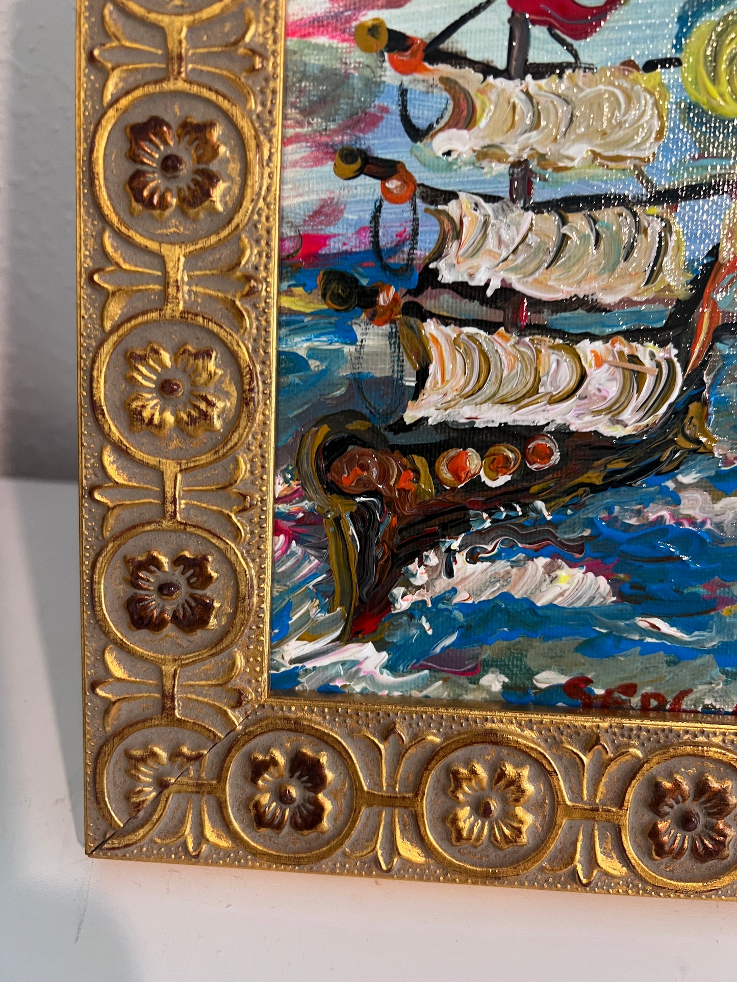 Serg Graff Original “Yeloria” Ship Painting | Gold Ornate Frame | Nautical