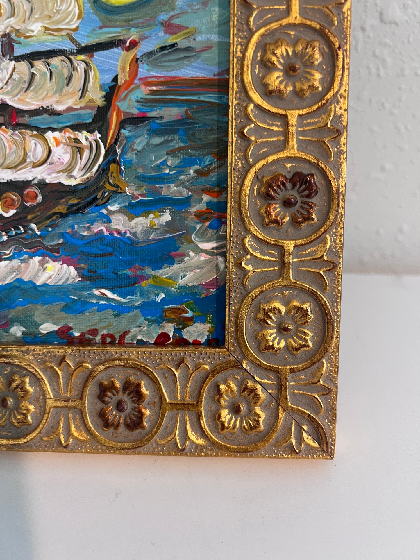 Serg Graff Original “Yeloria” Ship Painting | Gold Ornate Frame | Nautical
