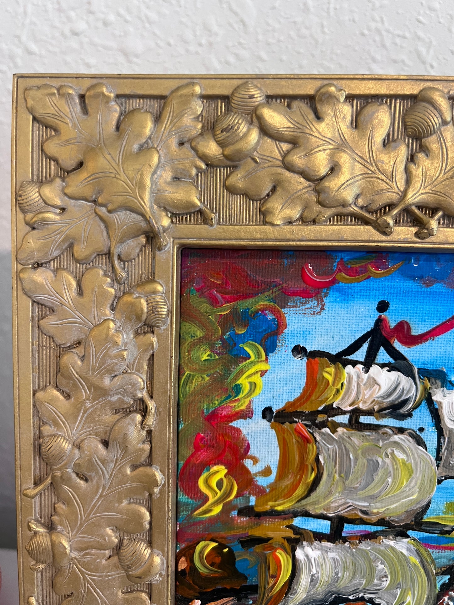 Serg Graff Original “Brigel” Acrylic Ship Painting | Gold Leaf Frame | Nautical