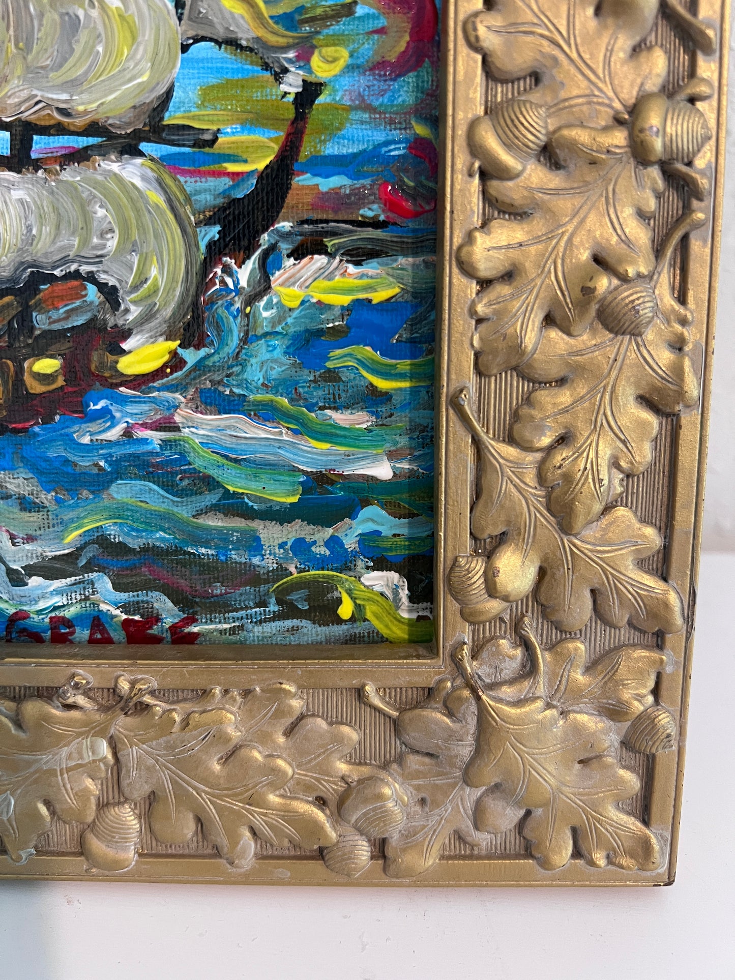 Serg Graff Original “Brigel” Acrylic Ship Painting | Gold Leaf Frame | Nautical