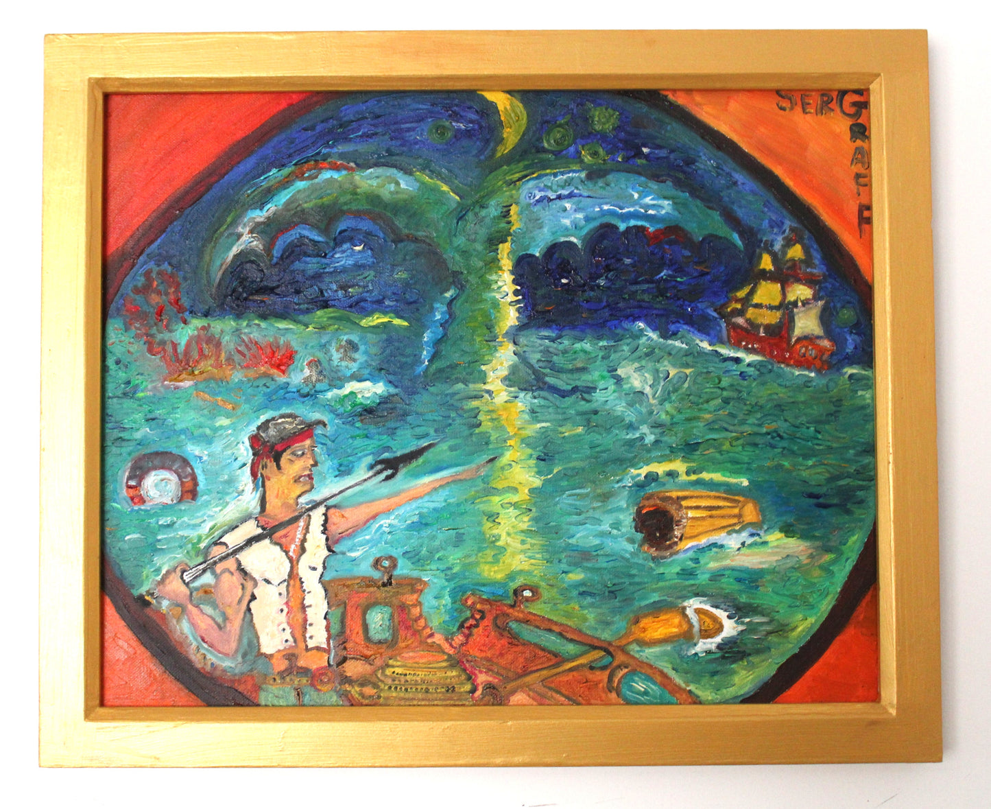 Original Oil Painting "Moby Dick" Style by Serg Graff, COA, Framed, Signed