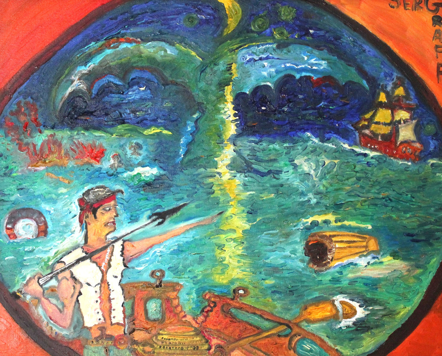 Original Oil Painting "Moby Dick" Style by Serg Graff, COA, Framed, Signed
