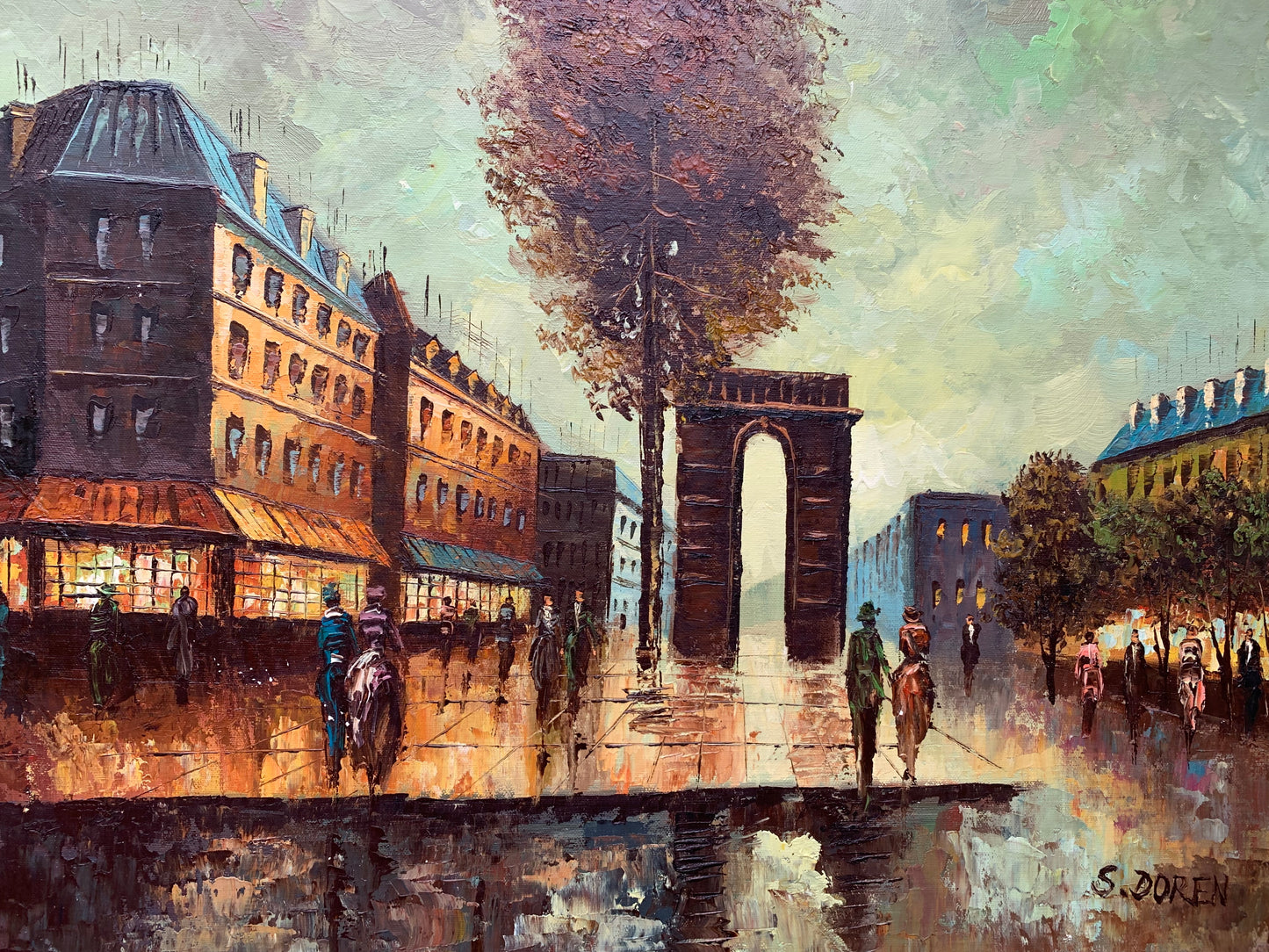 Original oil painting on canvas France, Paris, Triumphal Arch, S.Doren, Framed