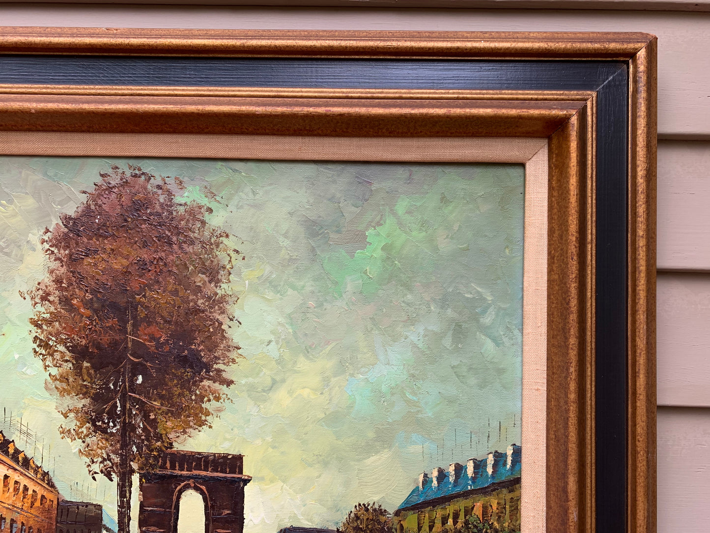 Original oil painting on canvas France, Paris, Triumphal Arch, S.Doren, Framed