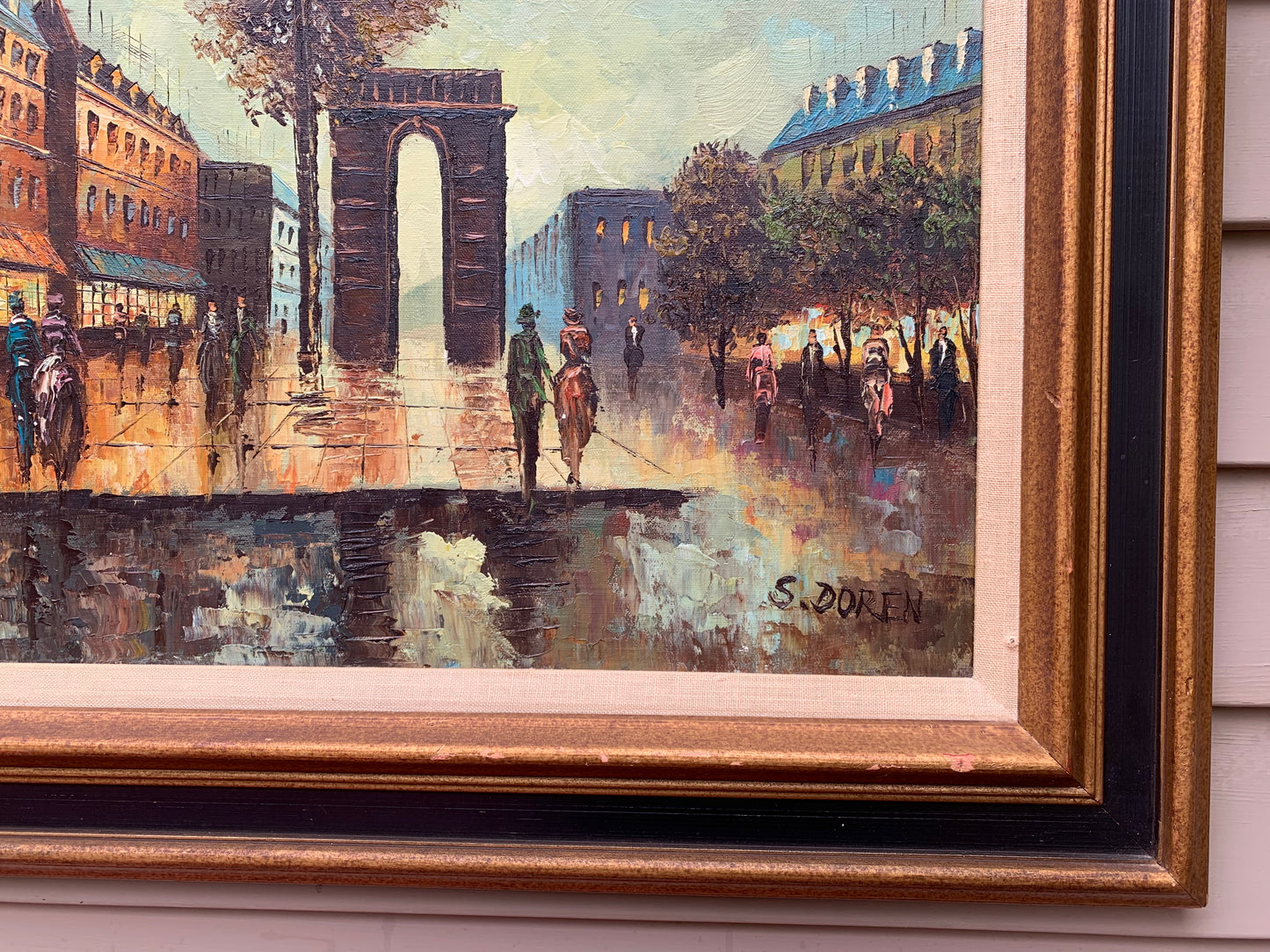 Original oil painting on canvas France, Paris, Triumphal Arch, S.Doren, Framed