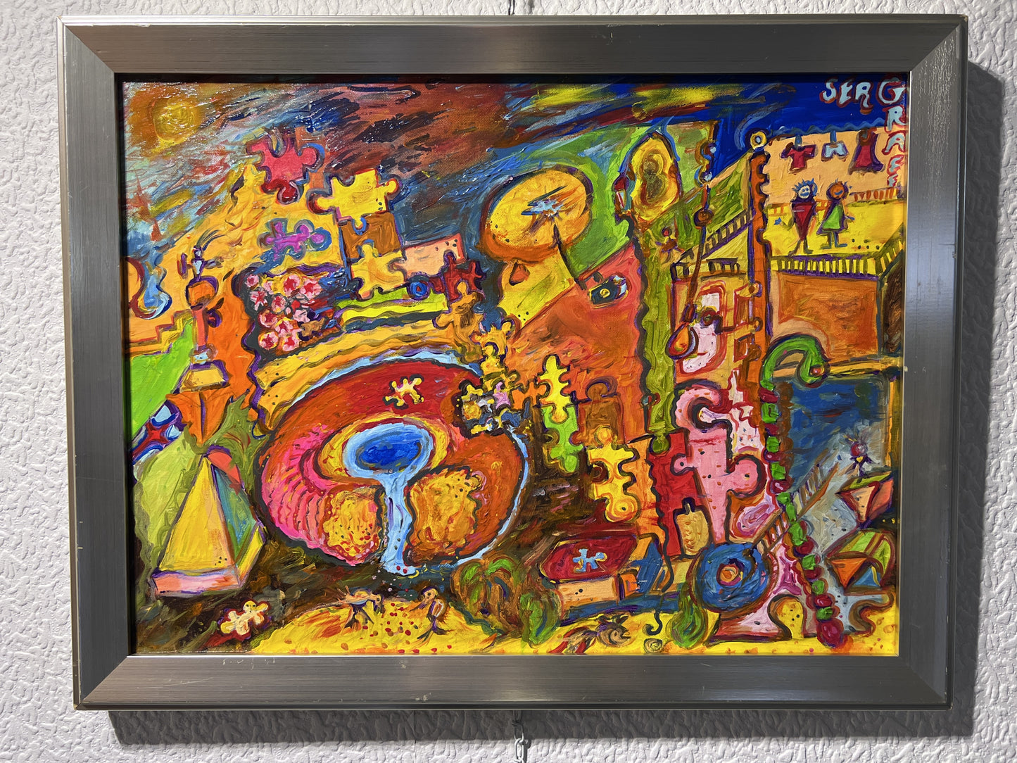 One-Of- A-Kind Abstract Painting on Canvas by Serg Graff "Donut" Framed, COA
