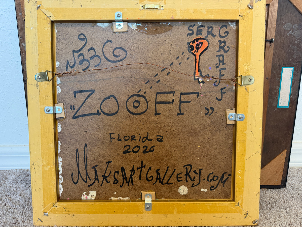 Serg Graff "Zooff" Original 3D Sculptural Abstract Mixed Media Animal Art Framed