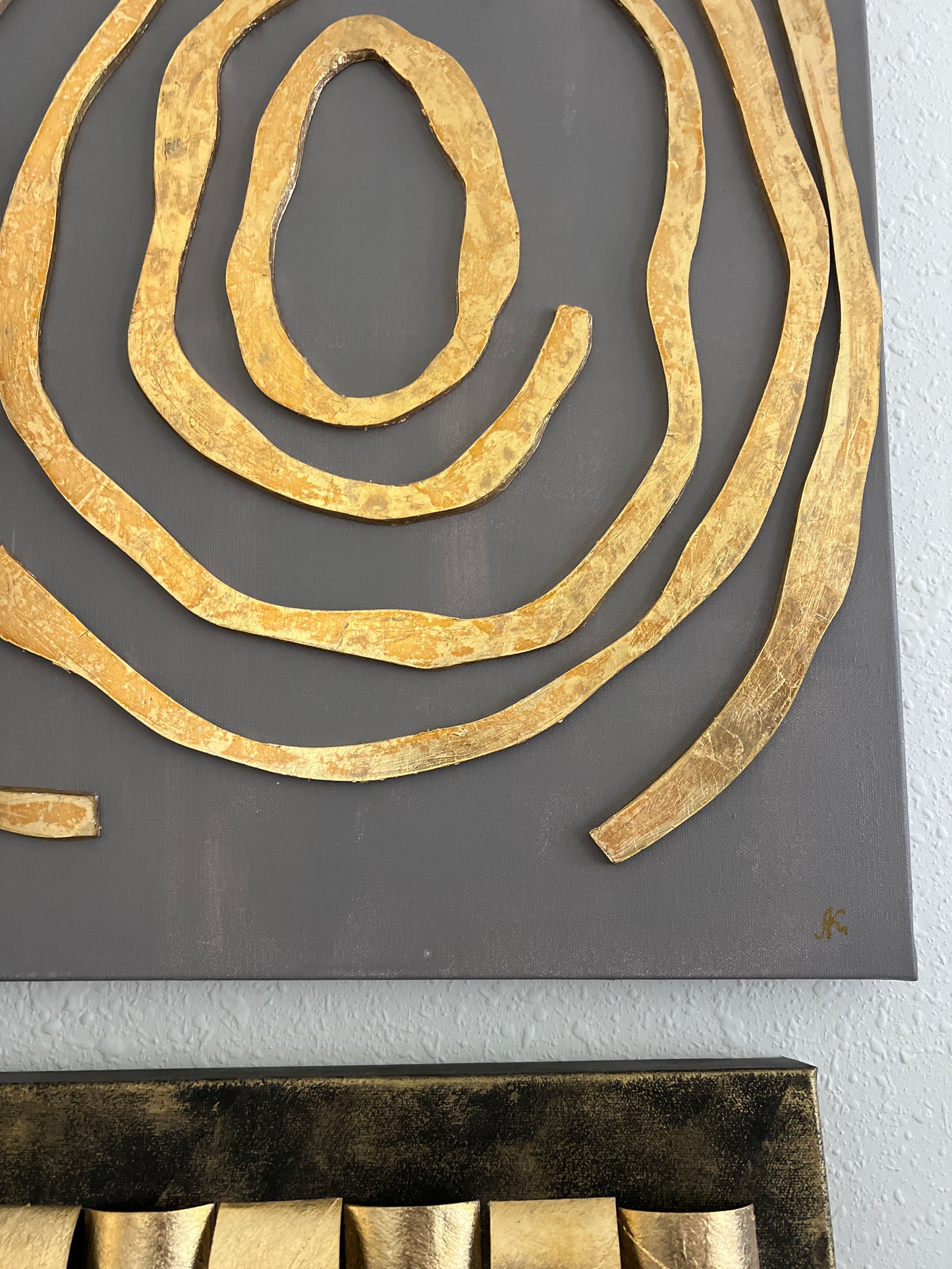 Original 3D Abstract Art by Alena Kalen "Golden Labyrinth" Gold Leaf, COA