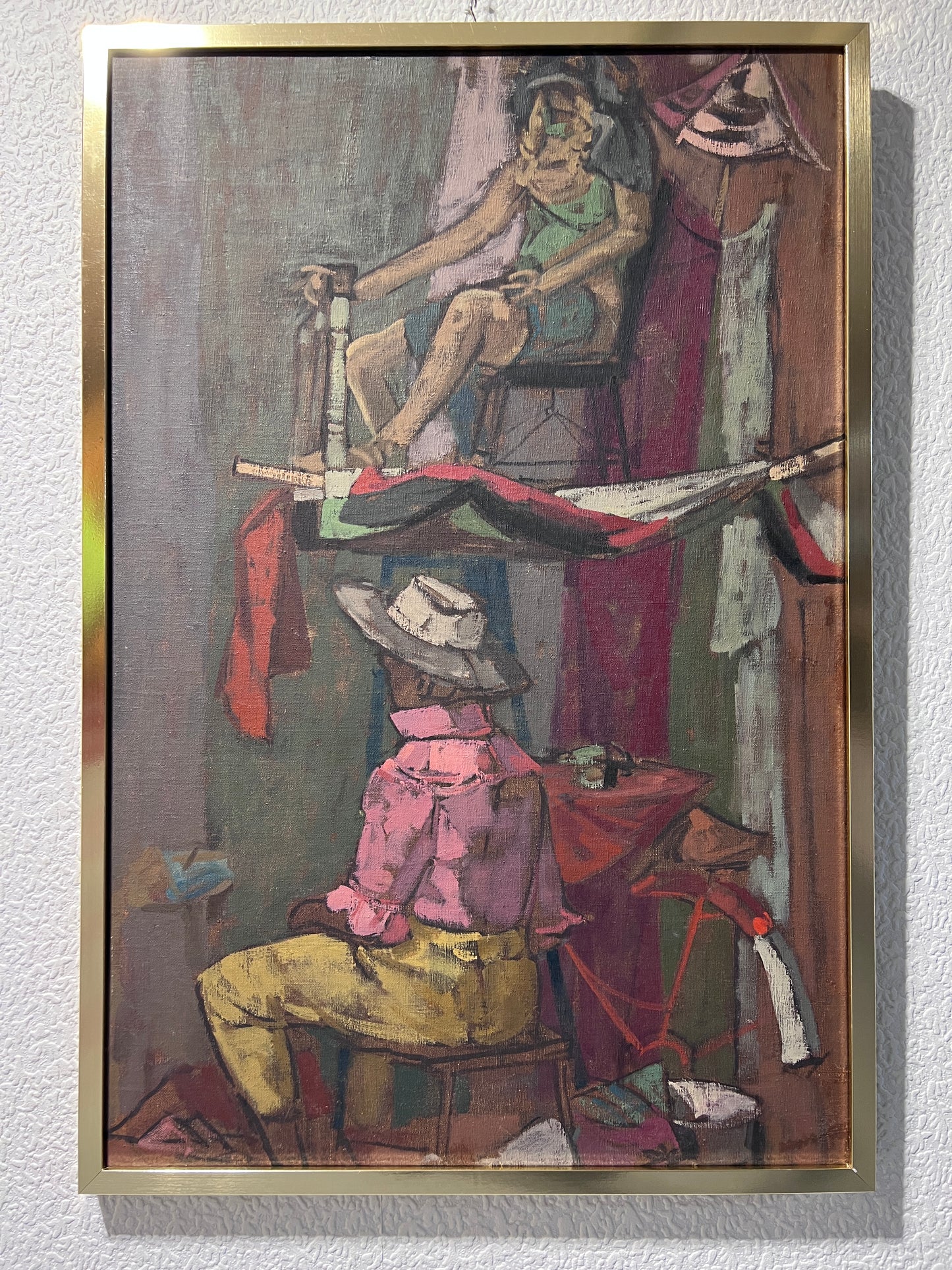 Large Original Vintage oil Painting on Canvas, Figures, Framed, Signed Colvin