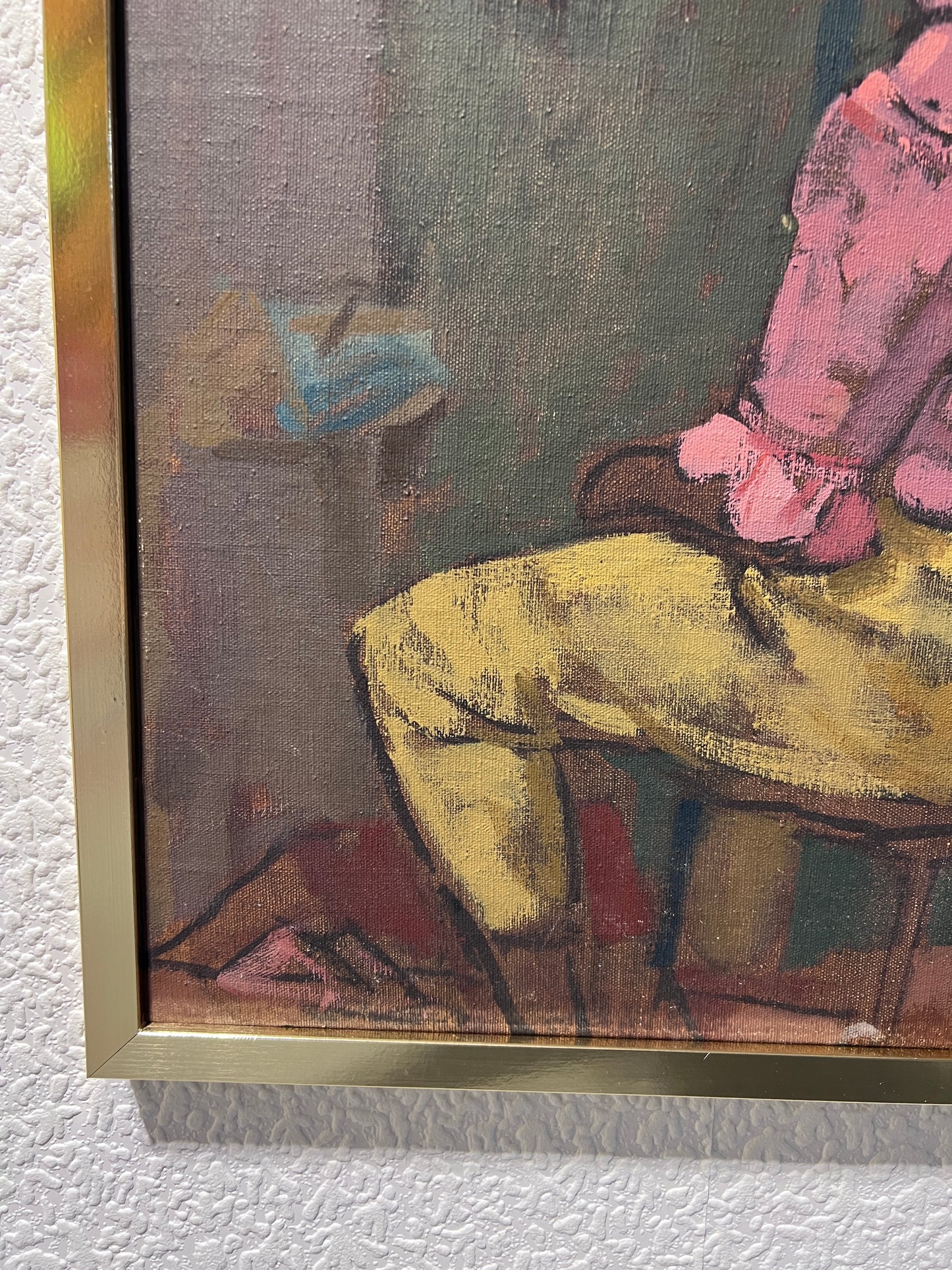 Large Original Vintage oil Painting on Canvas, Figures, Framed, Signed Colvin