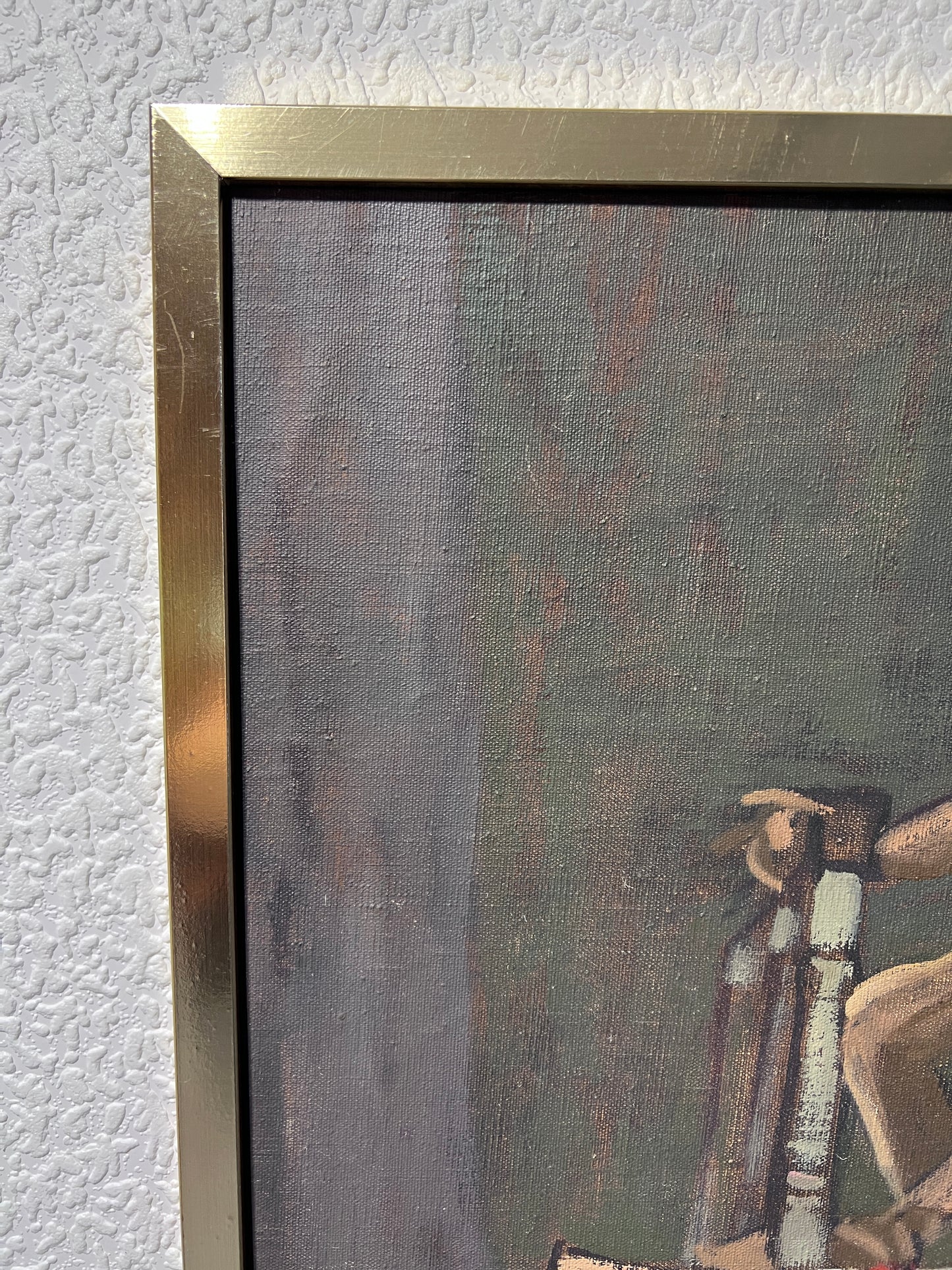 Large Original Vintage oil Painting on Canvas, Figures, Framed, Signed Colvin