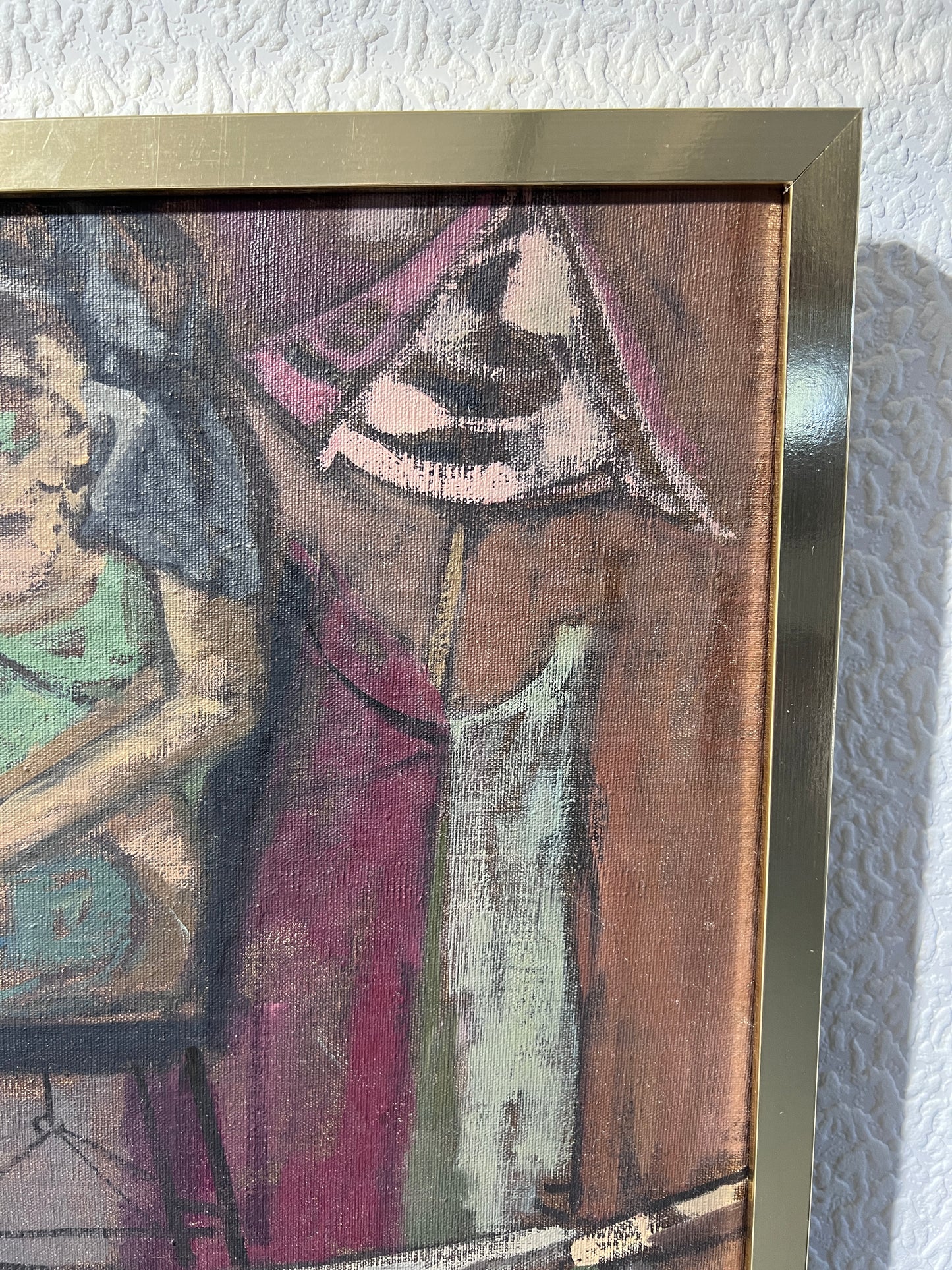 Large Original Vintage oil Painting on Canvas, Figures, Framed, Signed Colvin