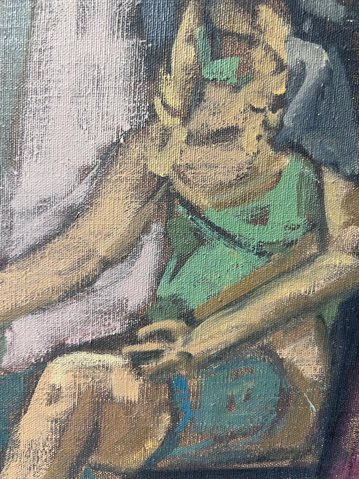 Large Original Vintage oil Painting on Canvas, Figures, Framed, Signed Colvin