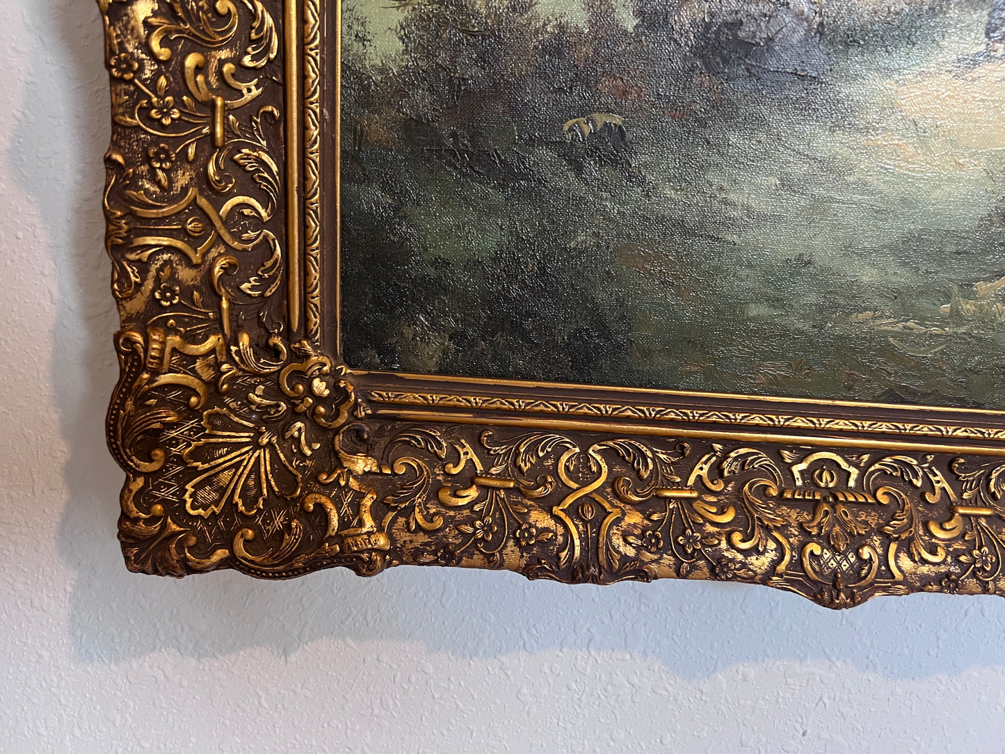 Simans Large Vintage Dutch Oil Painting on Canvas Landscape Gold Leaf Frame