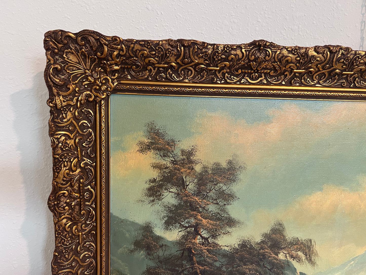 Simans Large Vintage Dutch Oil Painting on Canvas Landscape Gold Leaf Frame