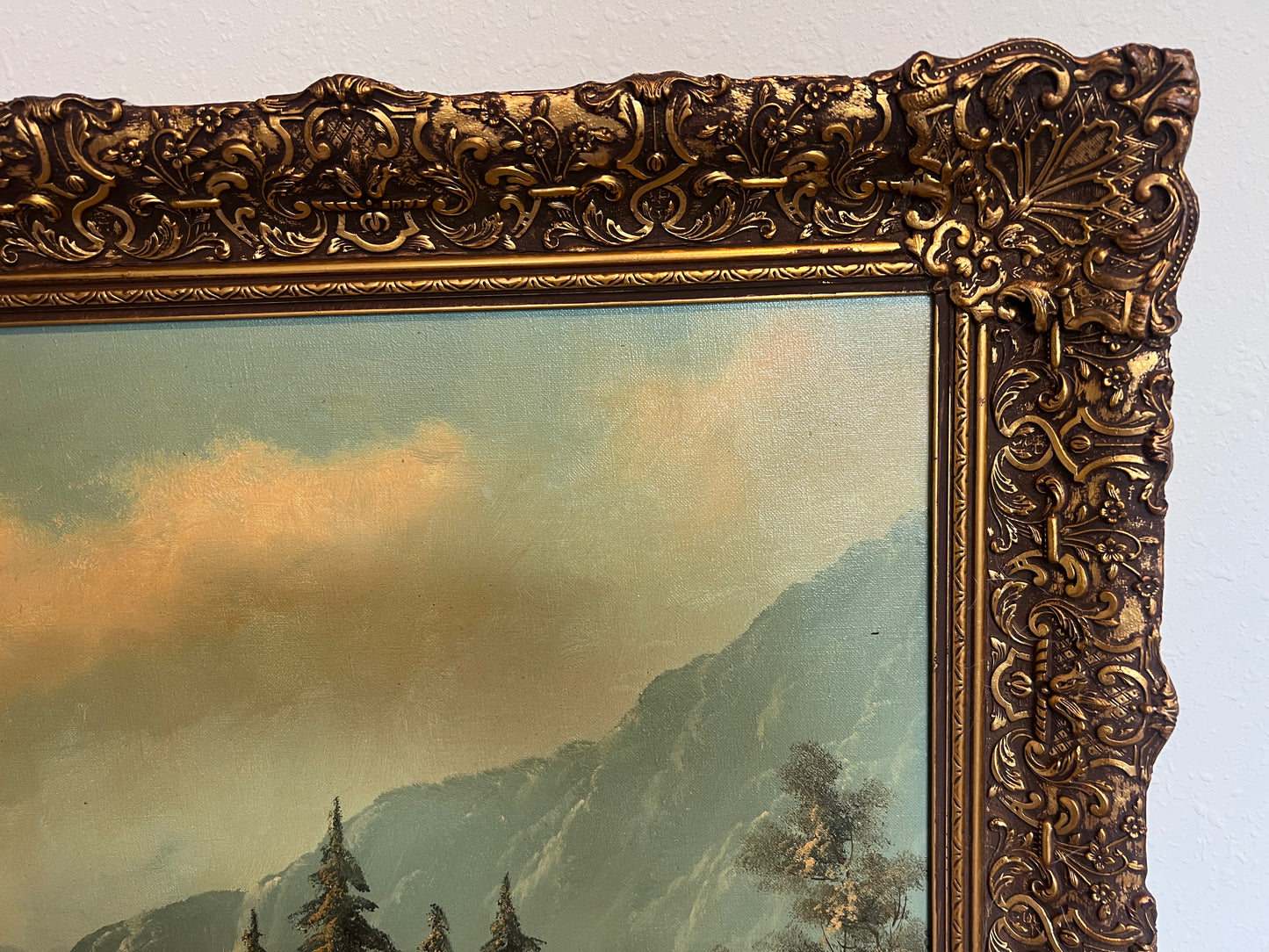 Simans Large Vintage Dutch Oil Painting on Canvas Landscape Gold Leaf Frame
