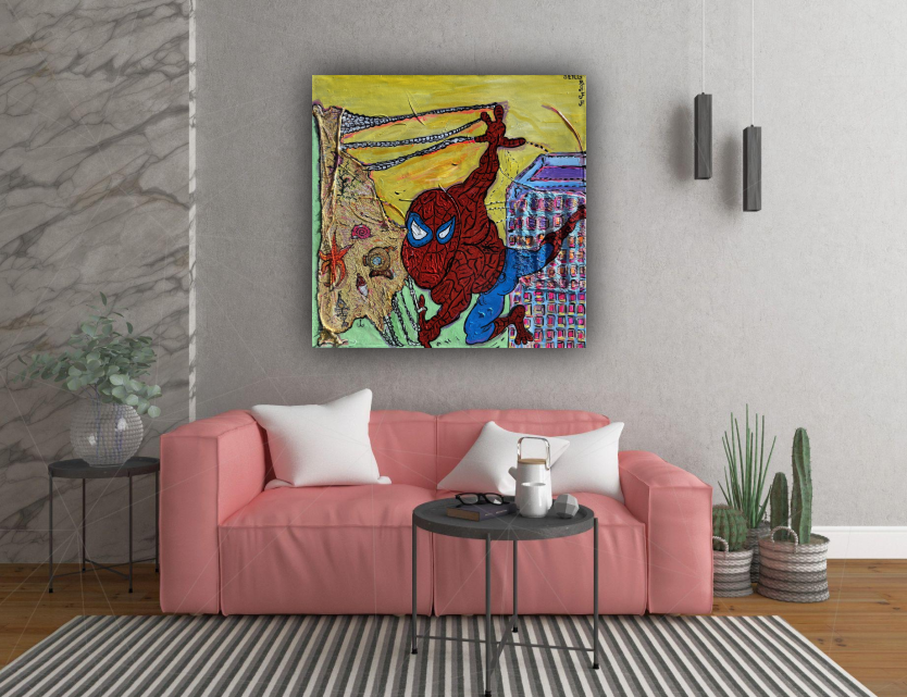 One-Of-A-Kind Large Painting on canvas by Serg Graff "Spider-Man". COA attached