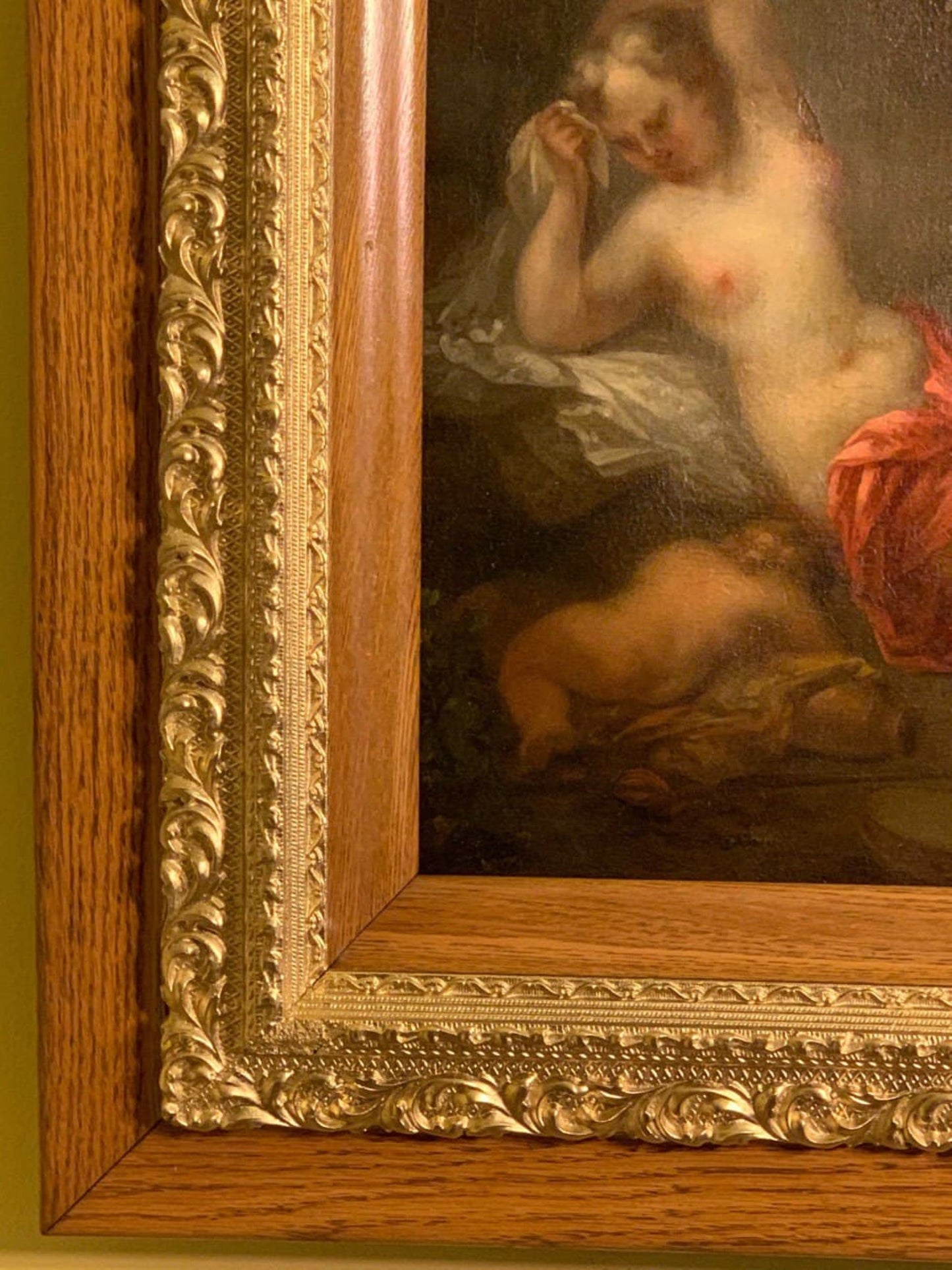17th Century Antique Original Oil Painting on canvas Goddess And Cherub, Framed