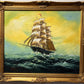 Stunning Signed Oil painting on Canvas, Seascape, Sailing Ships at Sunset