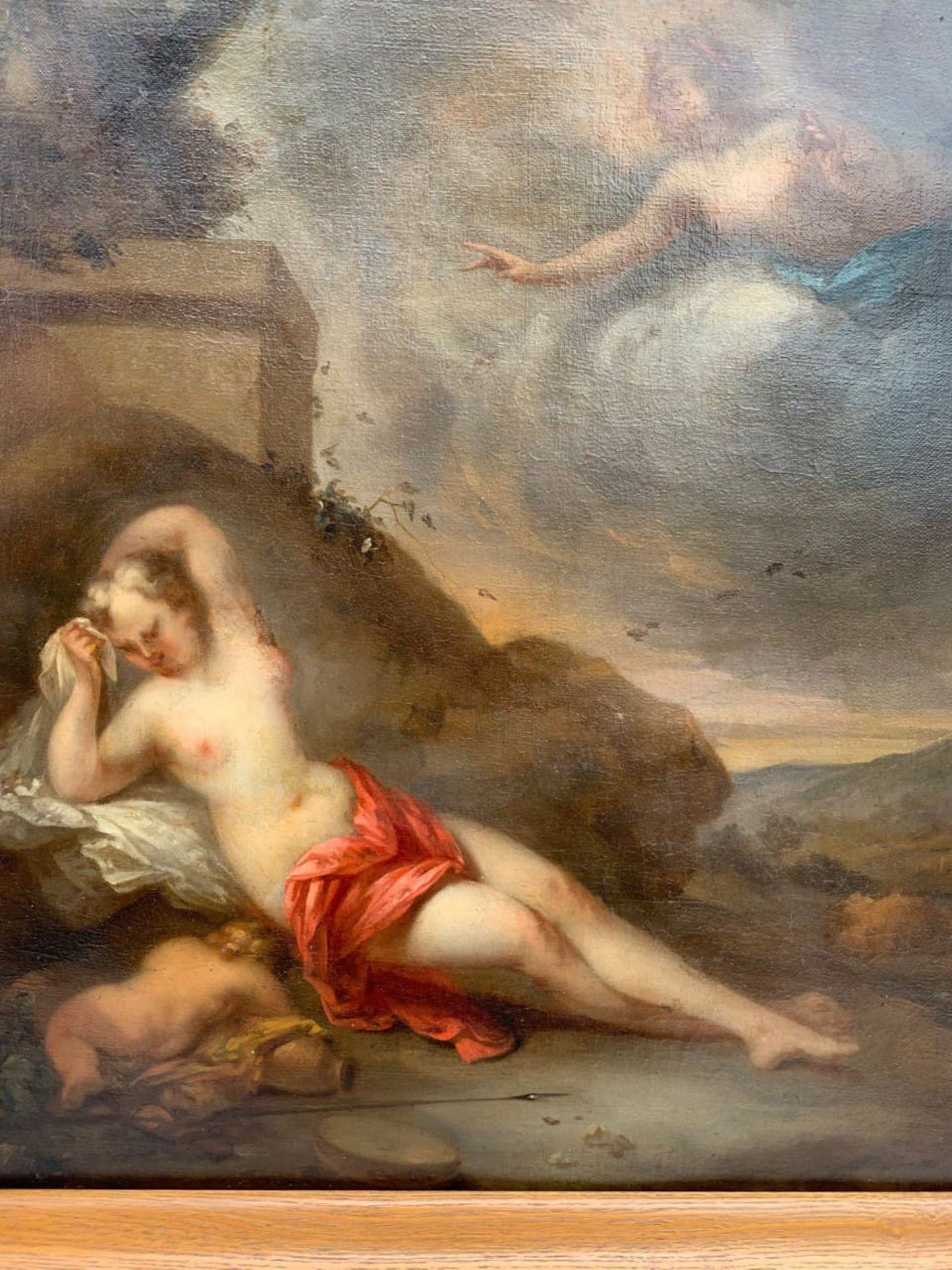 17th Century Antique Original Oil Painting on canvas Goddess And Cherub, Framed