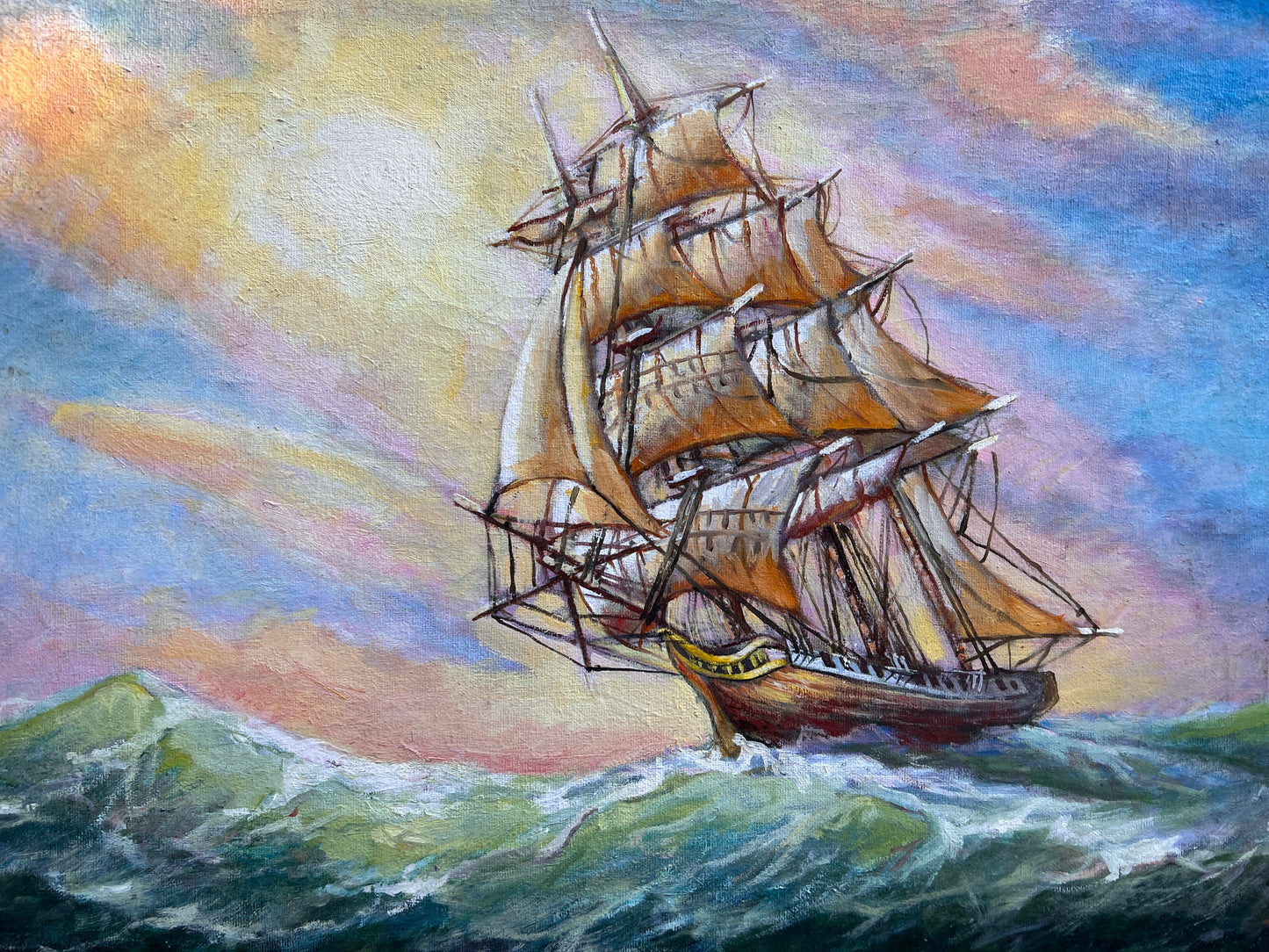 Artist Dobritsin Oil painting on canvas, seascape, "Through the Storm" Framed