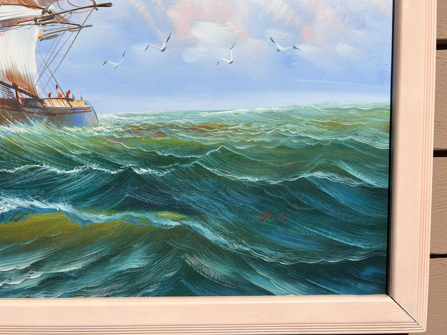Davis Large Oil painting on canvas, Seascape, Sailing Ship in the ocean, Framed