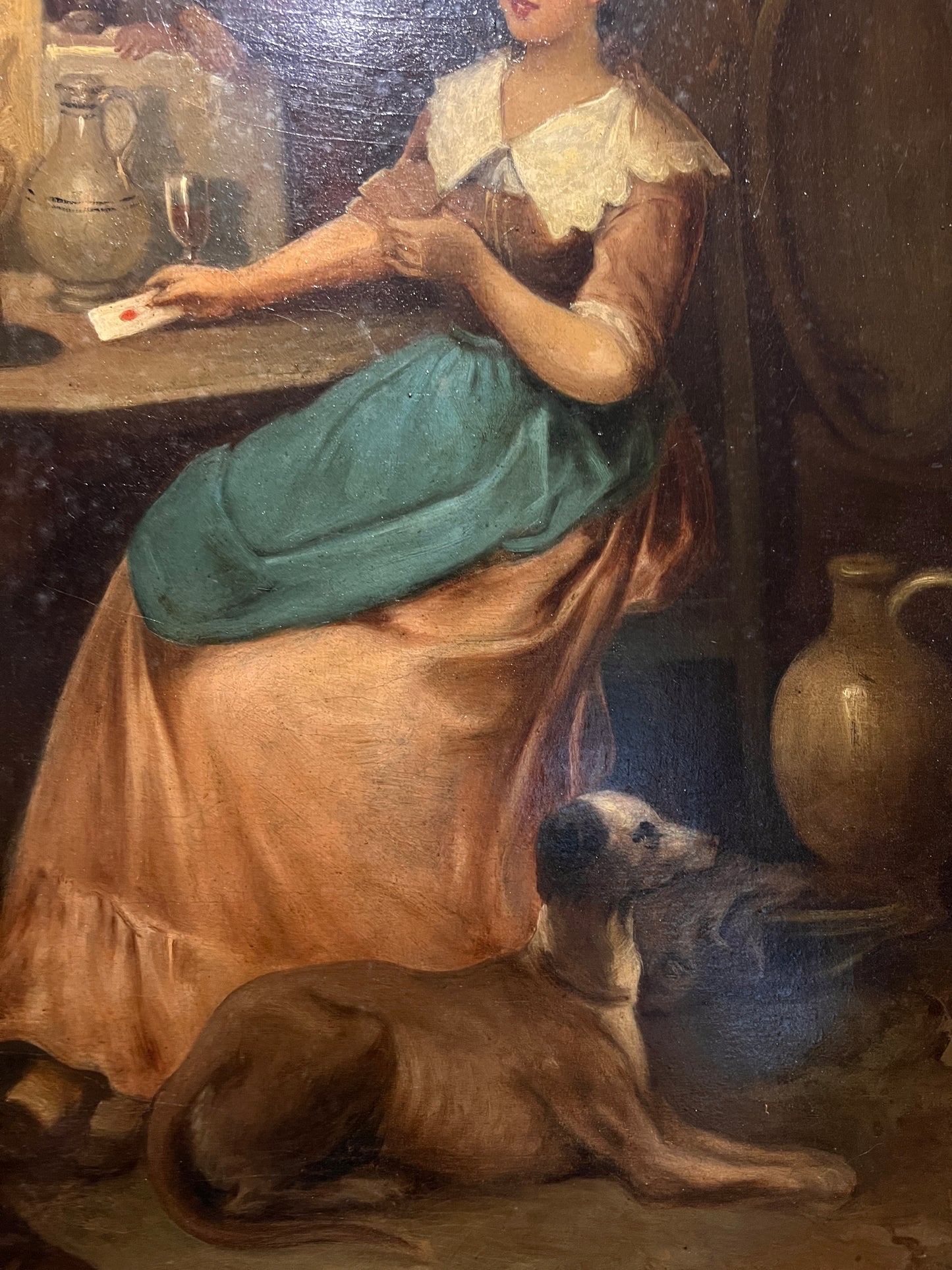 1888 Ch. Rotzer Antique original oil painting on canvas, Genre Scene, Gold Frame