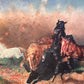 J.FAY 1943 Vintage Original Oil Painting on canvas, Herd of Wild Horses, framed