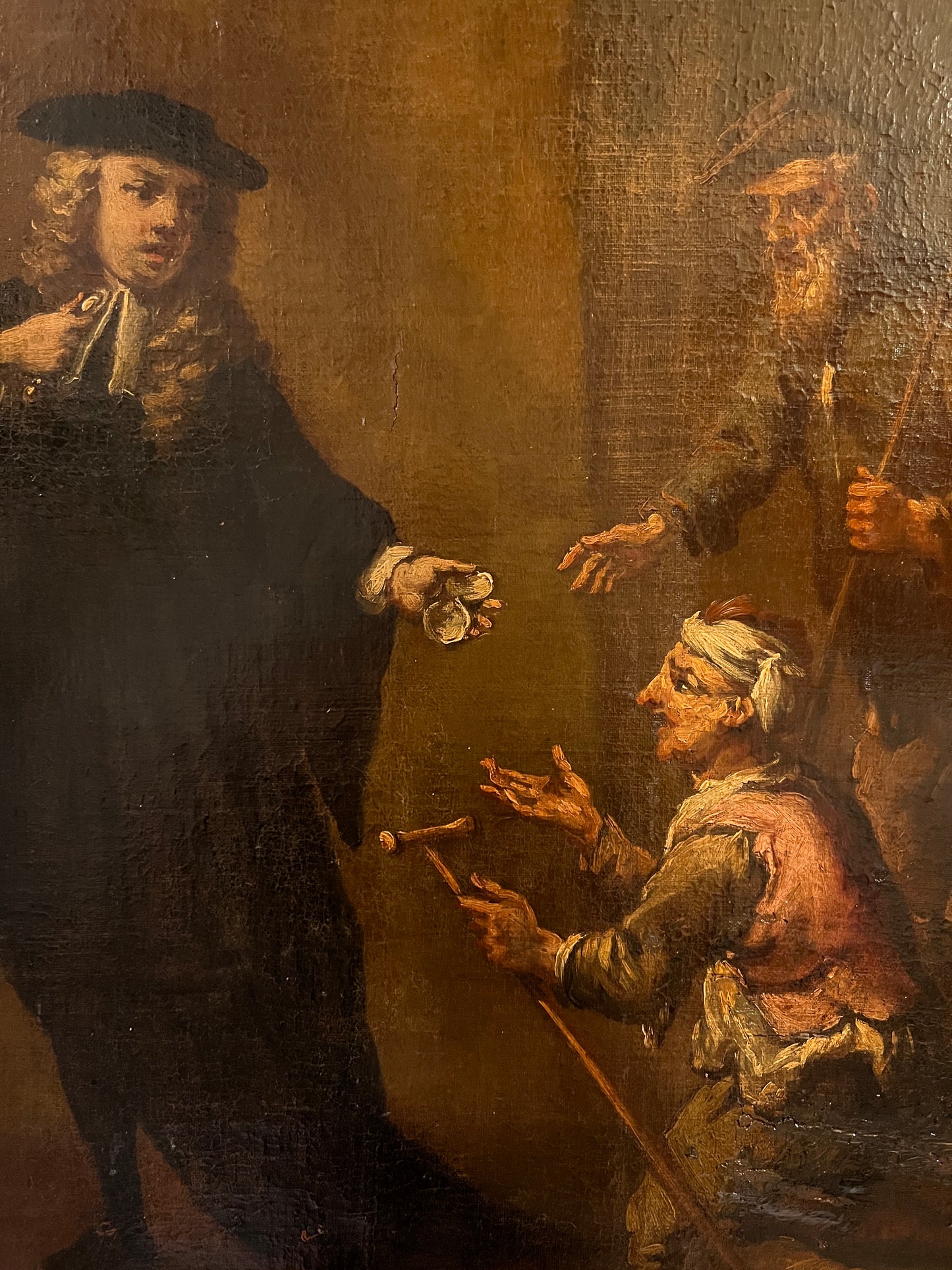 18th Century Baroque Antique Oil Painting – Gentleman & Beggars – Genre Scene