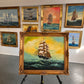 Stunning Signed Oil painting on Canvas, Seascape, Sailing Ships at Sunset