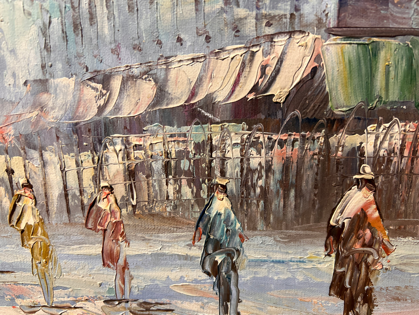 Vintage oil painting on canvas Paris street view, Unframed, Unsigned