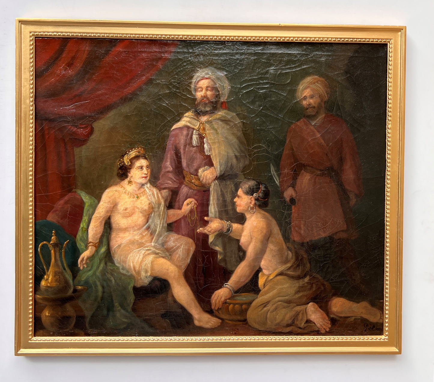 19 cent or earlier Signed Antique Original Oil Painting on canvas, Genre Scene