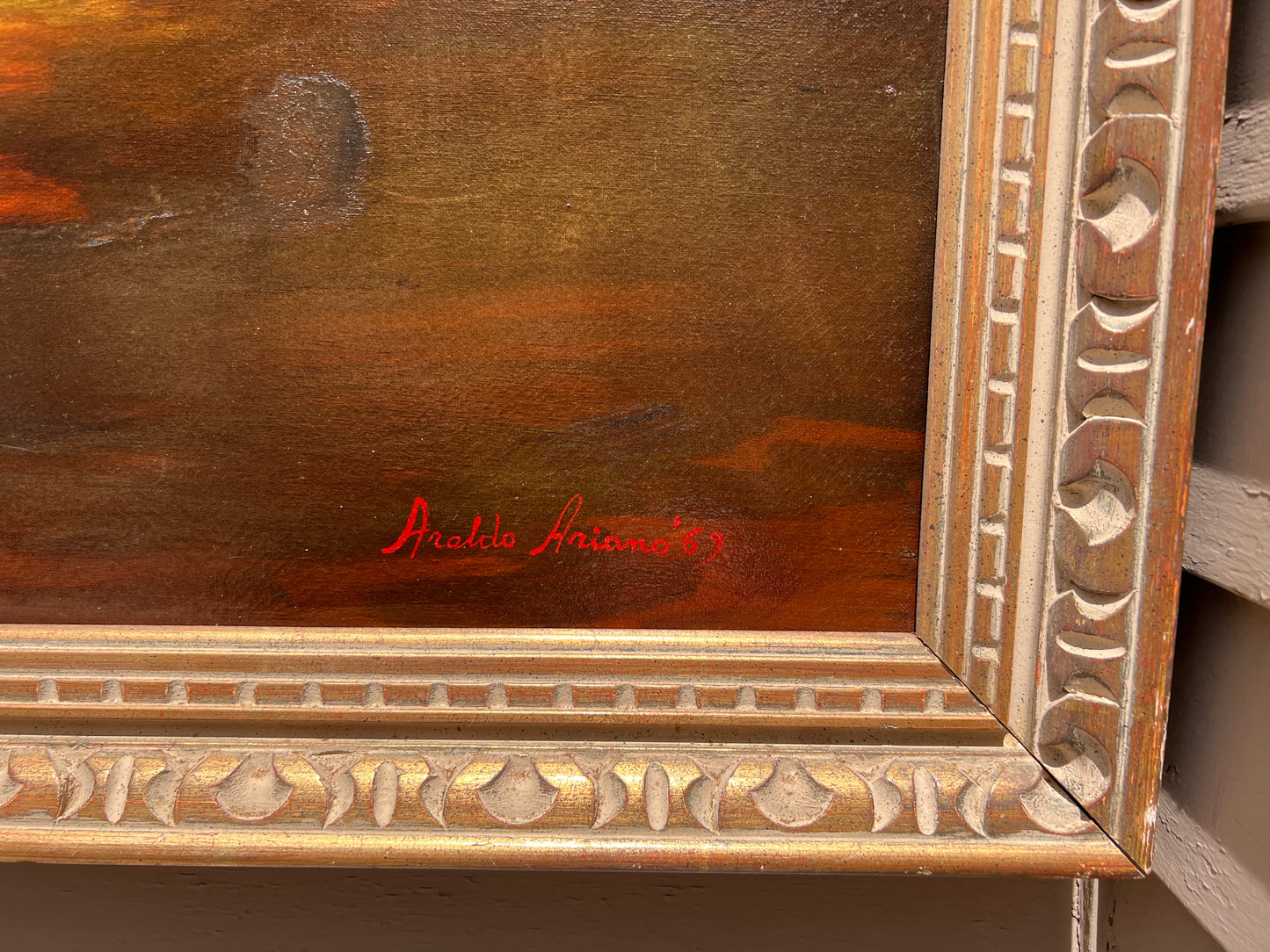 Listed Italian Artist Araldo Ariano (XX) Large Oil Painting, Genre Scene,1969