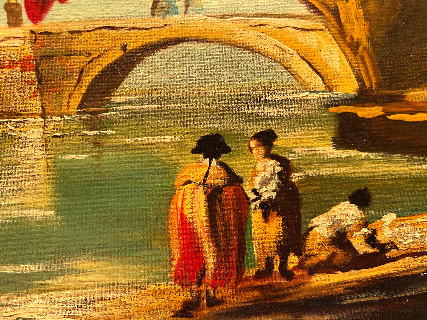 Listed Italian Artist Araldo Ariano (XX) Large Oil Painting, Genre Scene,1969
