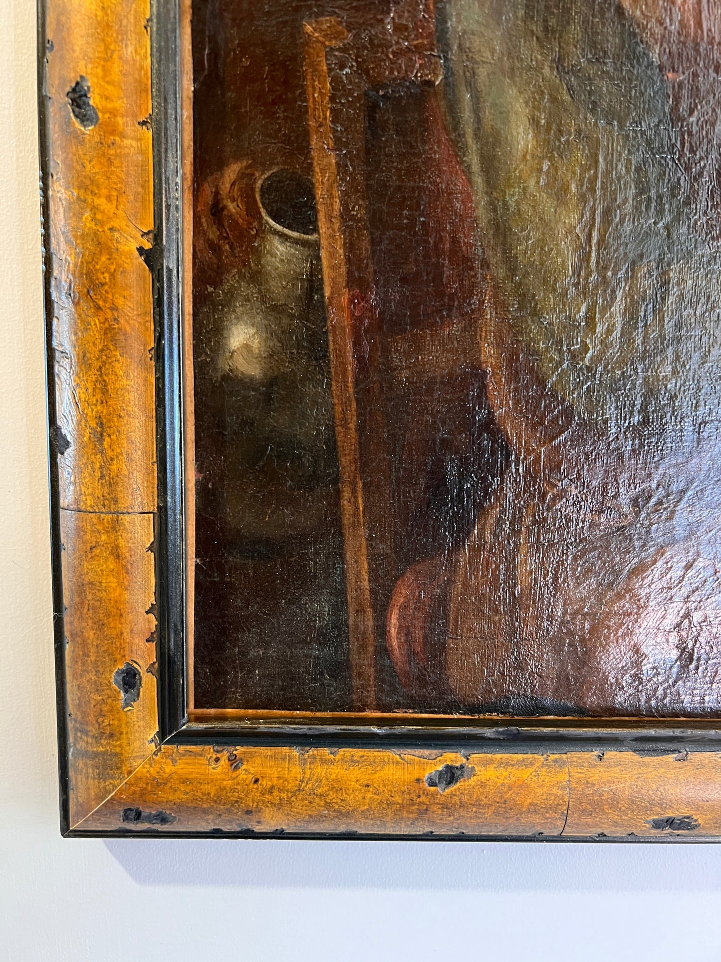17th-18th Century Dutch Tavern Antique Oil Painting with Seated Figures Scene