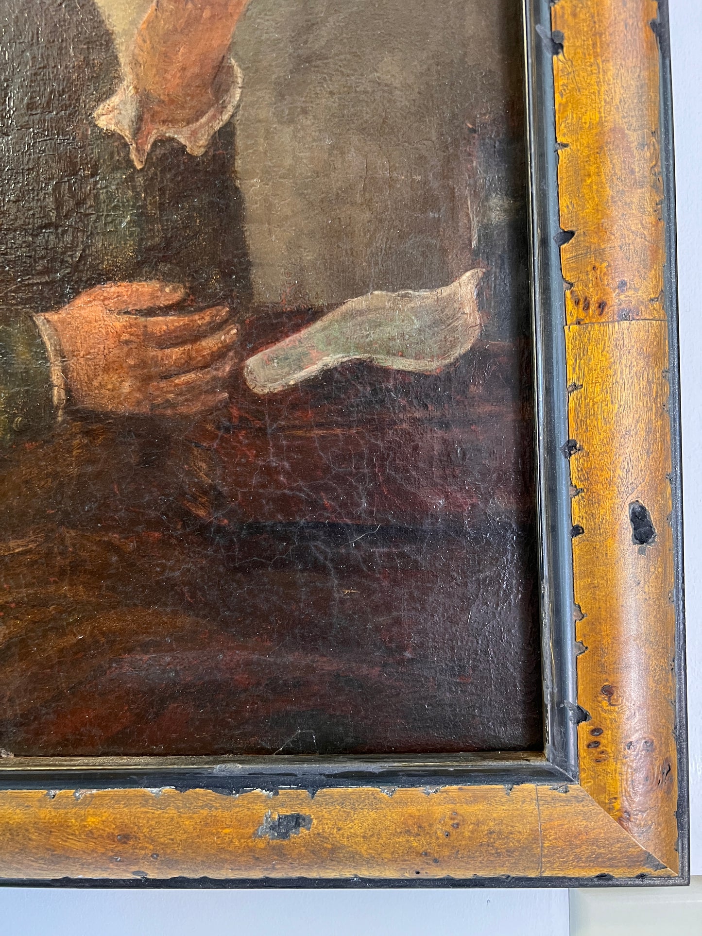 17th-18th Century Dutch Tavern Antique Oil Painting with Seated Figures Scene