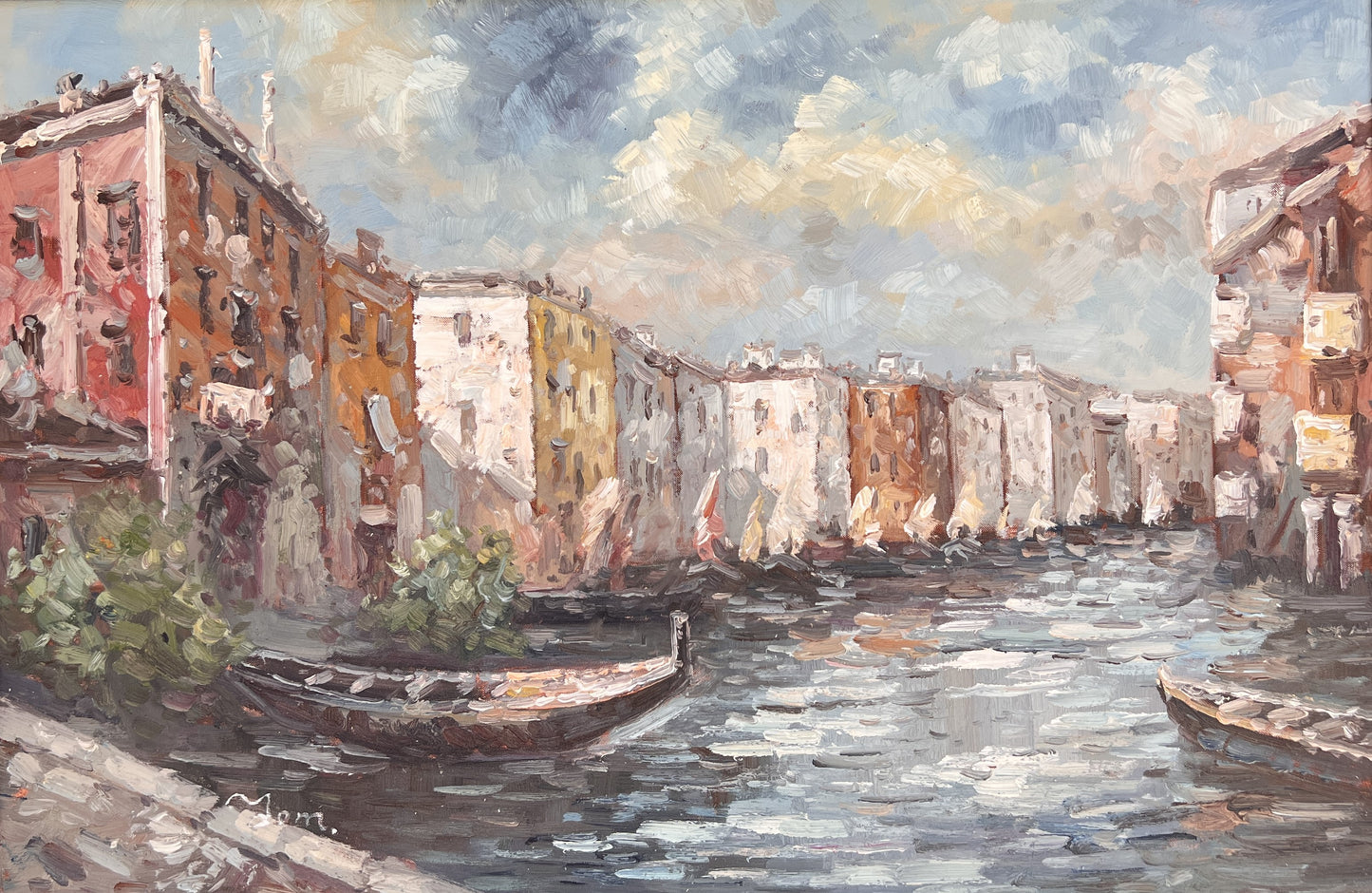 Large original oil painting on canvas, Venice, Italy, Signed, Framed