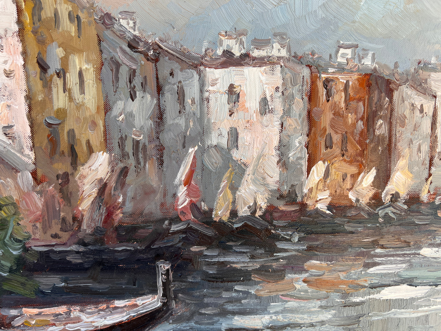 Large original oil painting on canvas, Venice, Italy, Signed, Framed