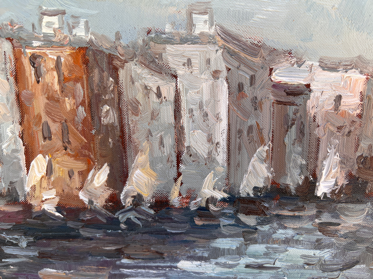 Large original oil painting on canvas, Venice, Italy, Signed, Framed
