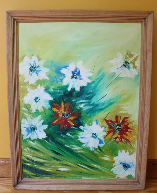 Original oil painting on canvas Still life, Flowers, Signed J. Dimouro