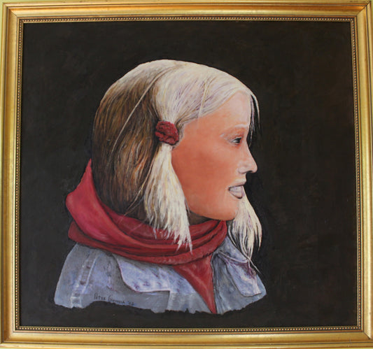 Original Oil Painting on Canvas , Portrait unknown young woman, Framed, Signed