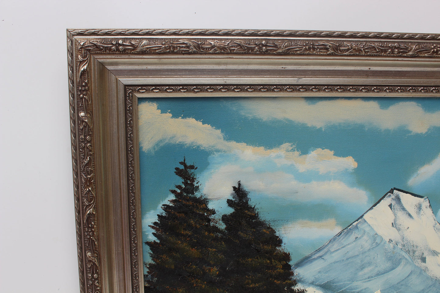 Vintage oil painting on canvas, landscape, mountain view, signed R.Dean,framed