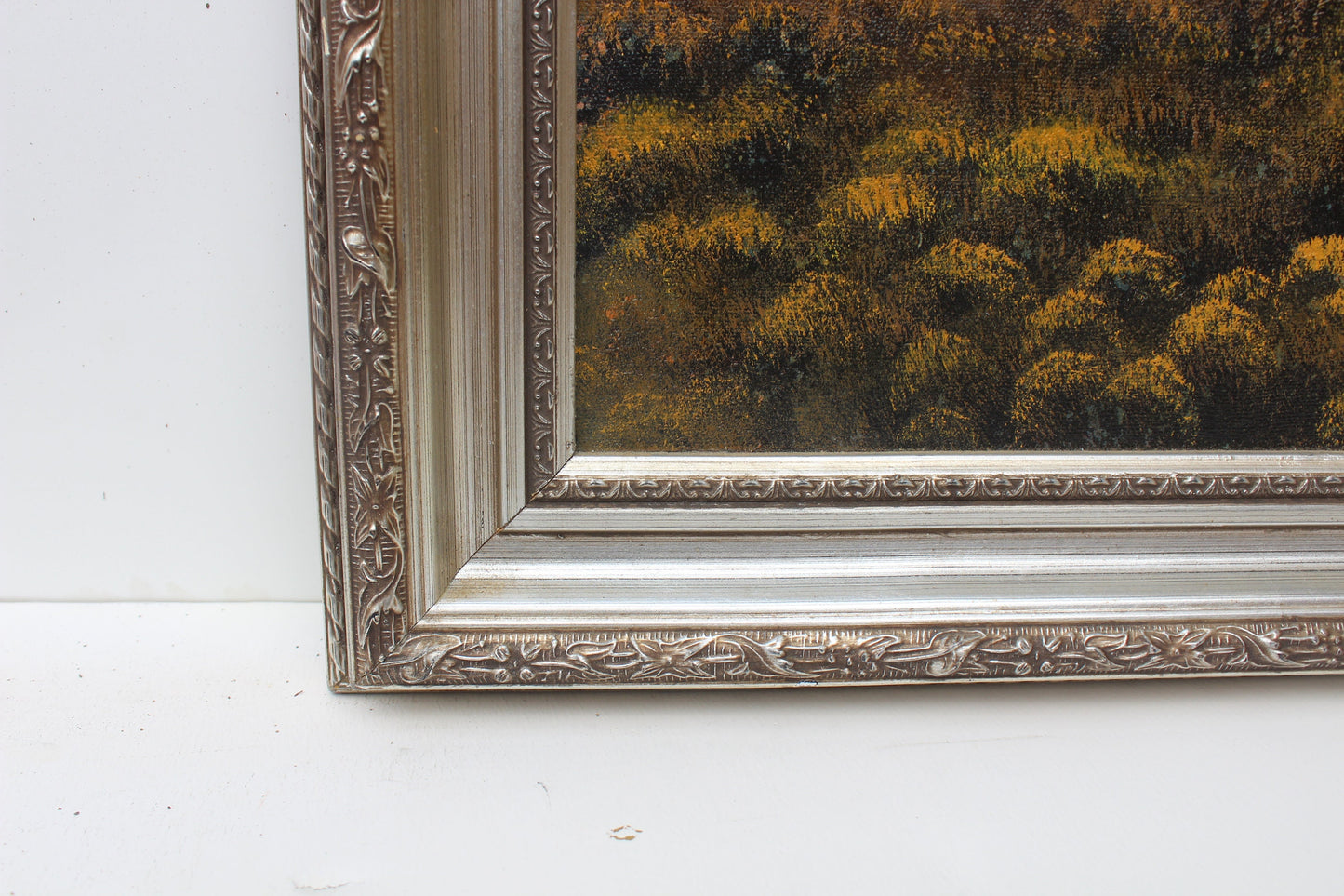 Vintage oil painting on canvas, landscape, mountain view, signed R.Dean,framed