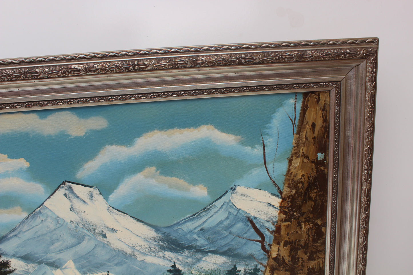 Vintage oil painting on canvas, landscape, mountain view, signed R.Dean,framed