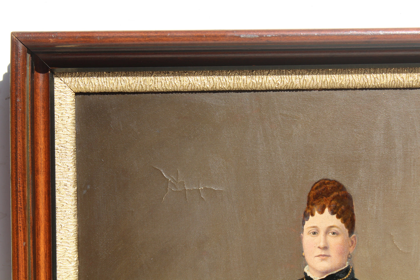 Antique 19 century Large Oil Painting on canvas, Female portrait, Dated 1879