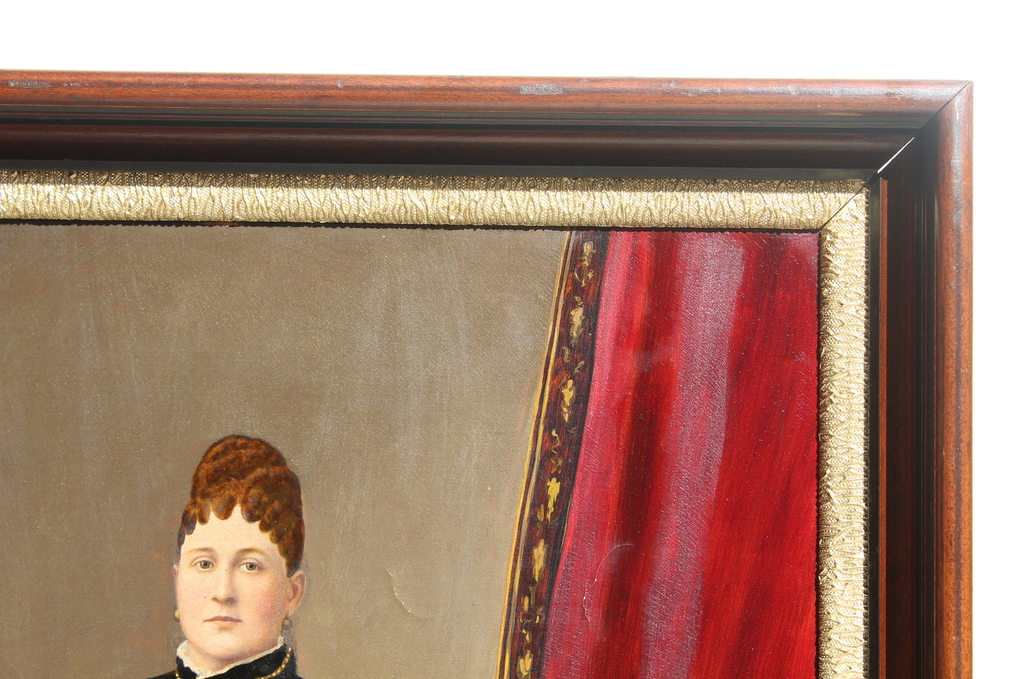 Antique 19 century Large Oil Painting on canvas, Female portrait, Dated 1879