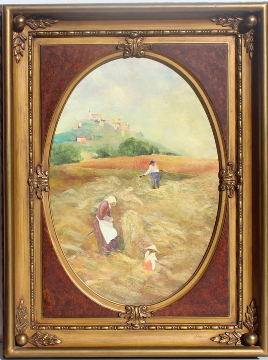Large Antique 19 c. oil painting on canvas, genre scene, rural landscape, signed Boltrandi, framed